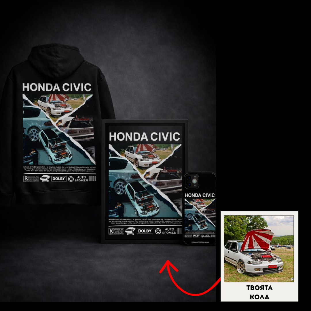 Персонализиран МЕГА Комплект: Суичър + кейс + постер по твоя кола ( Цветен дизайн )