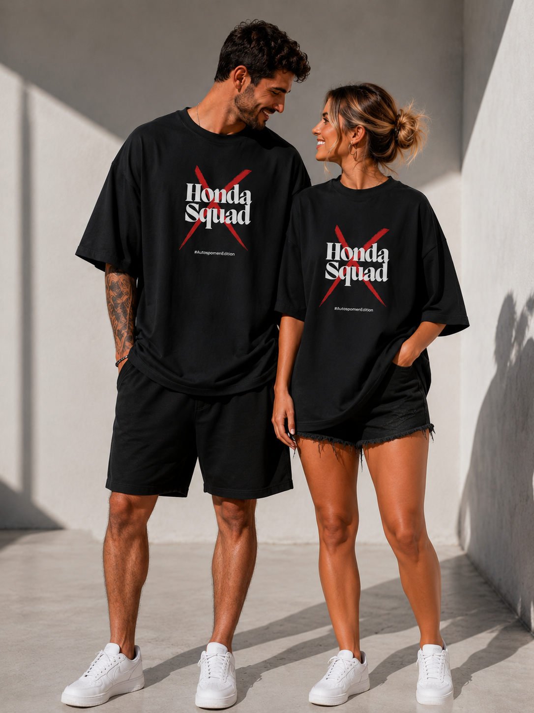 Honda овърсайз тениски за двойки бели – Real Men Hot Girls Edition Autospomen