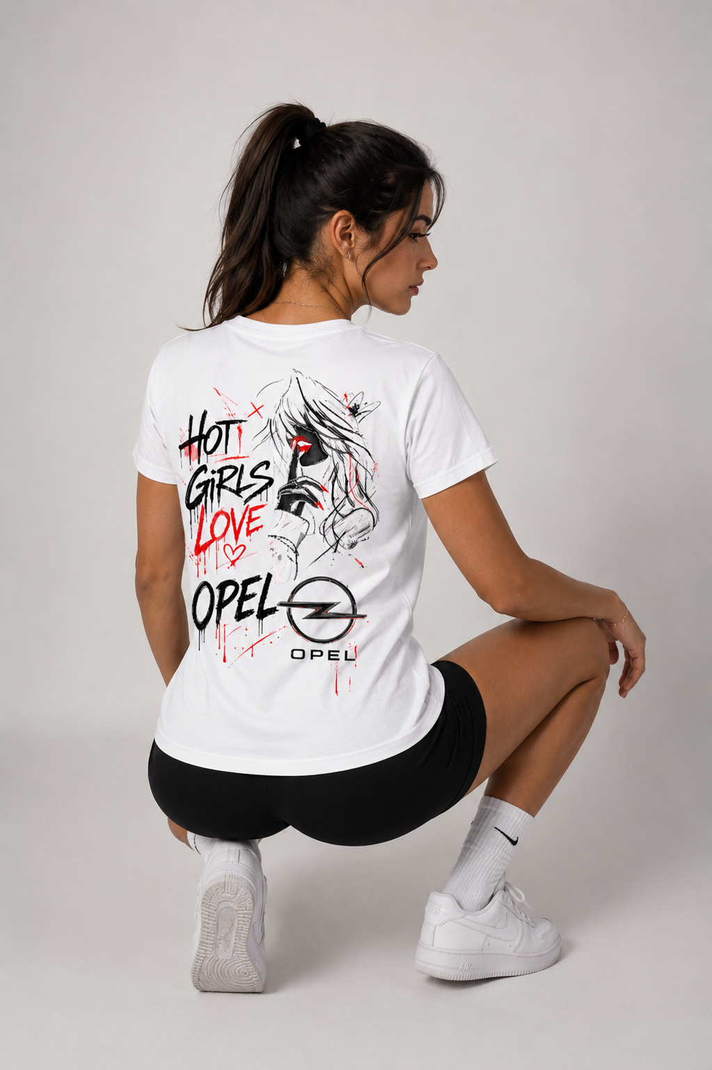 Опел тениска бяла – Hot Girls Love Opel дамска Street Edition