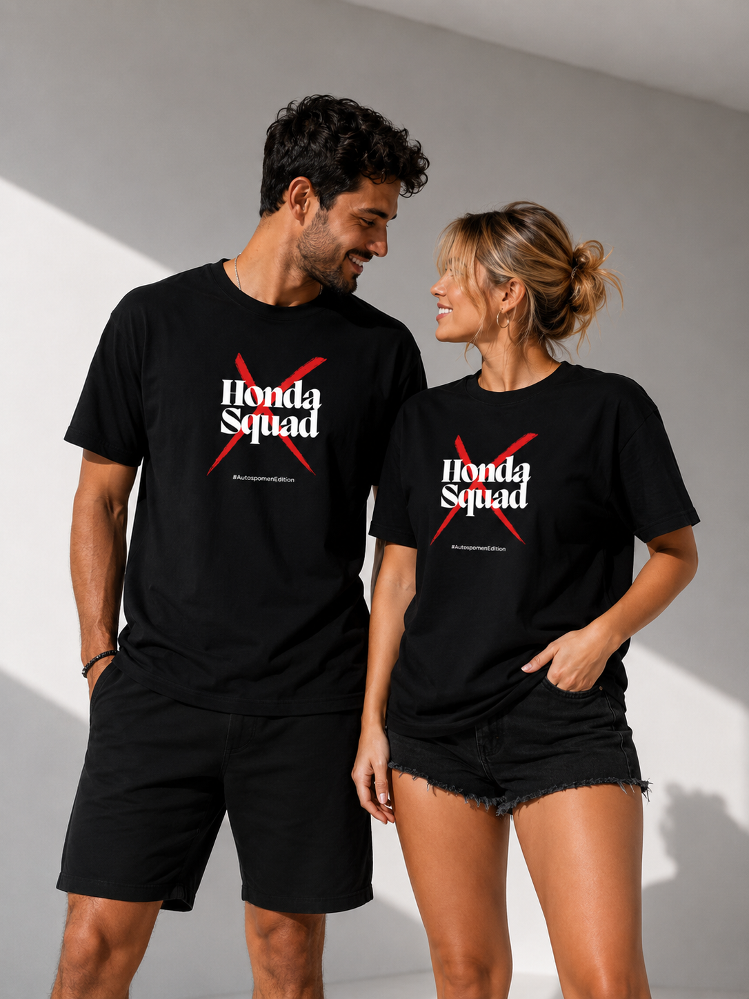 Тениски за двойки Honda черни – Hot Girls Love Honda щампа