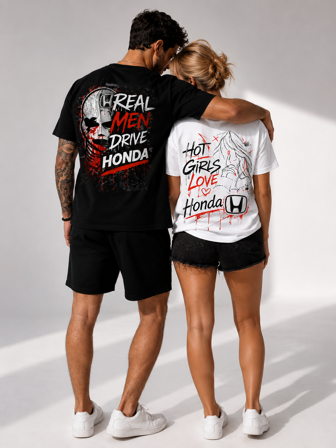 Комплект тениски за двойки Honda – щампа на гърба Real Men Drive Honda