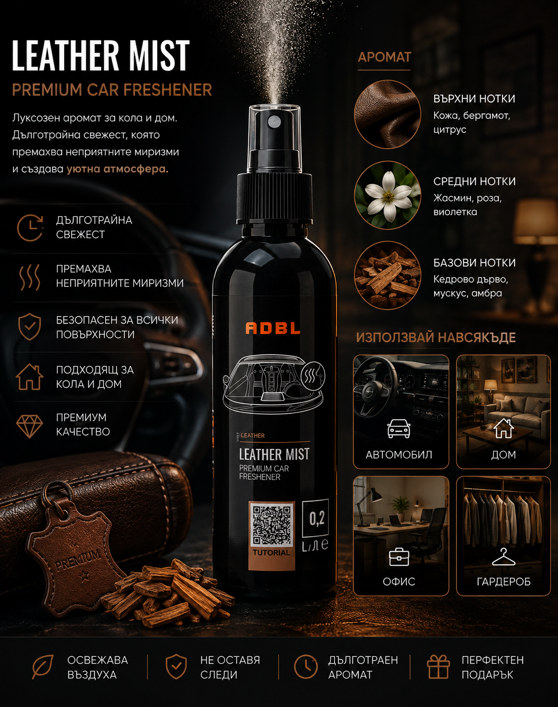 Интериорен парфюм – ЕСТЕСТВЕНА КОЖА -ADBL LEATHER MIST