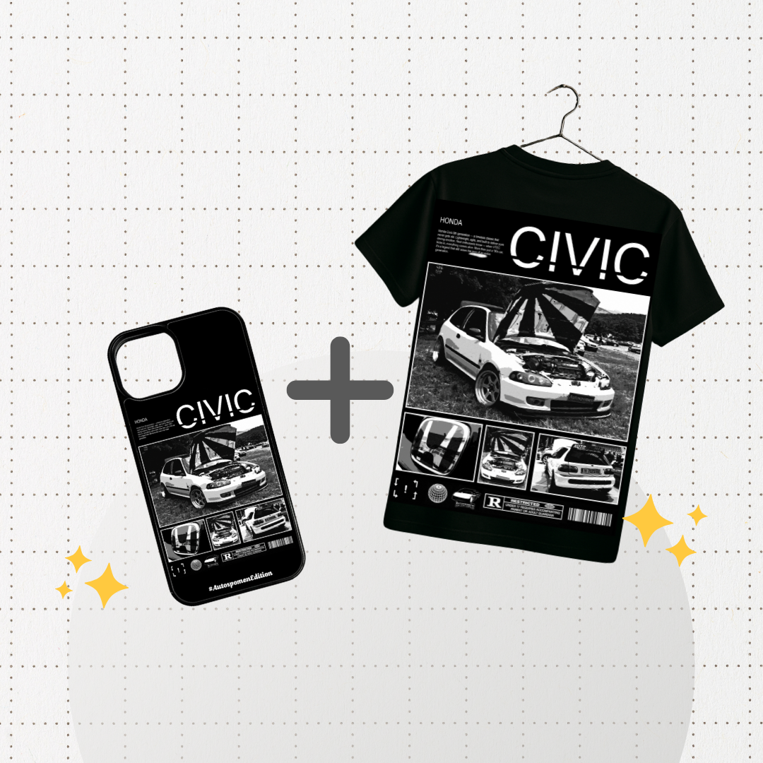 Тениска + Кейс по Твоя Кола (Черно-бял дизайн🖤 ) Персонализиран Комплект