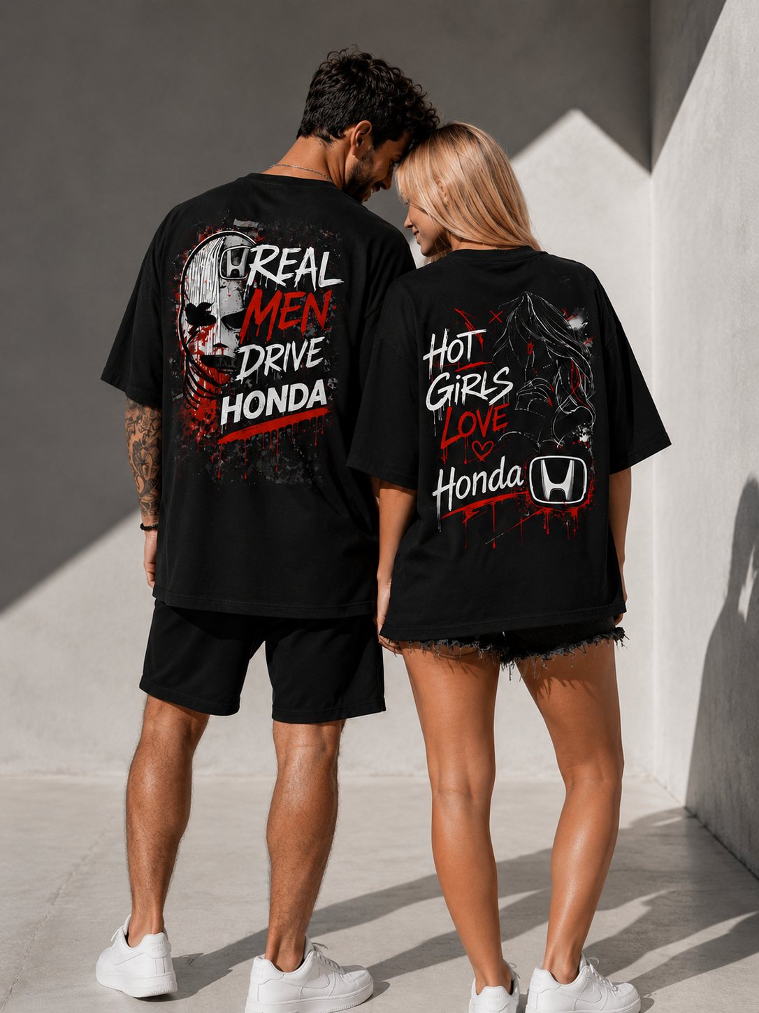 Комплект овърсайз тениски за двойки Honda – свободна кройка streetwear