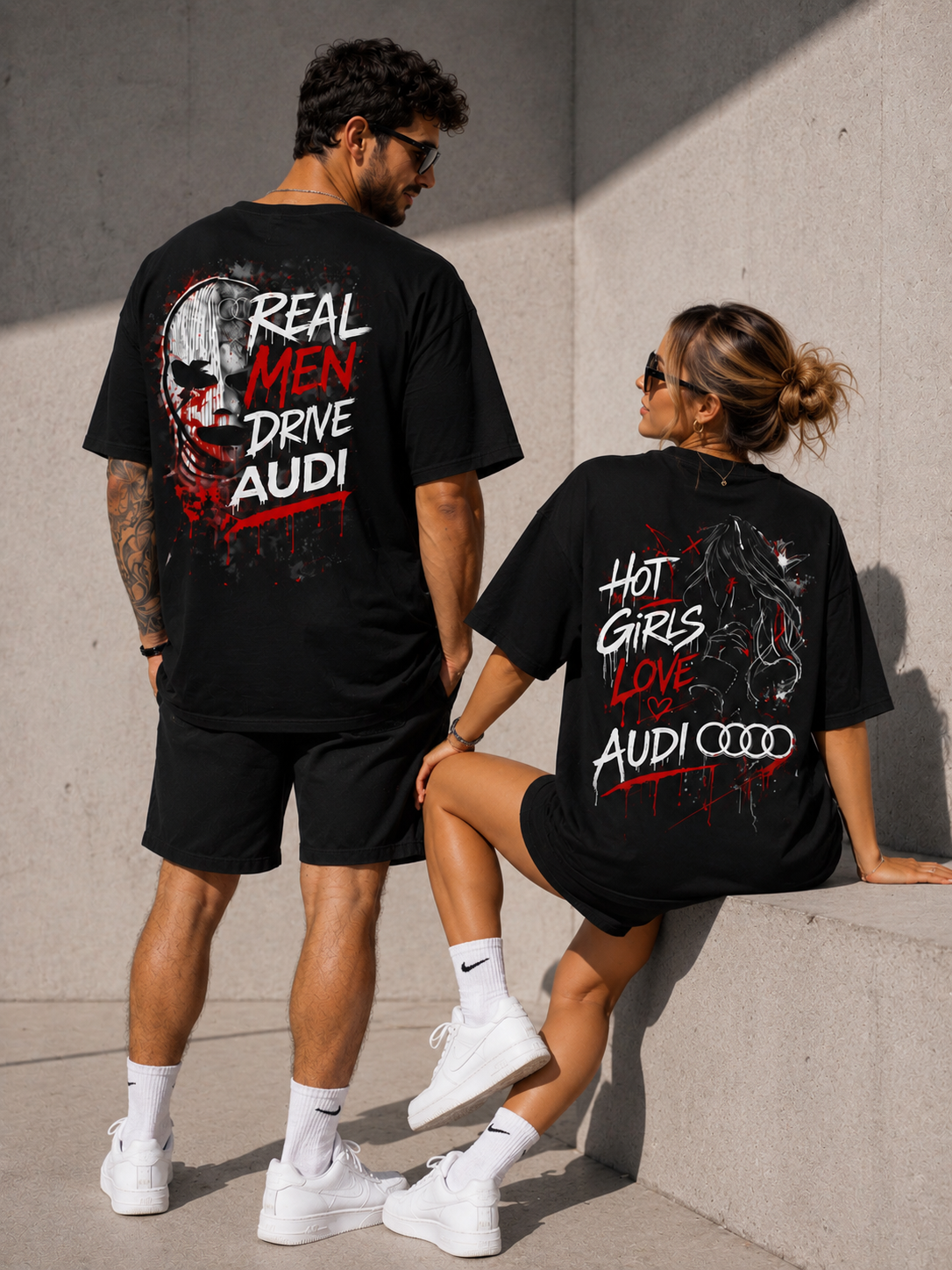 Комплект овърсайз тениски за двойки Audi – свободна кройка streetwear