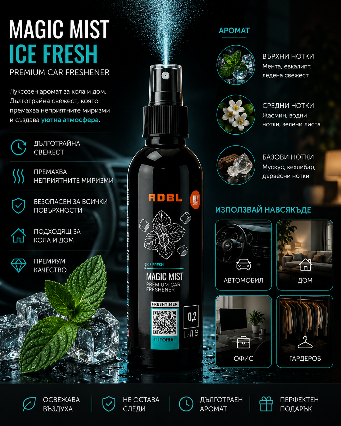 Интериорен парфюм – СВЕЖ МЕНТОВ АРОМАТ - ADBL MAGIC MIST  ICE FRESH