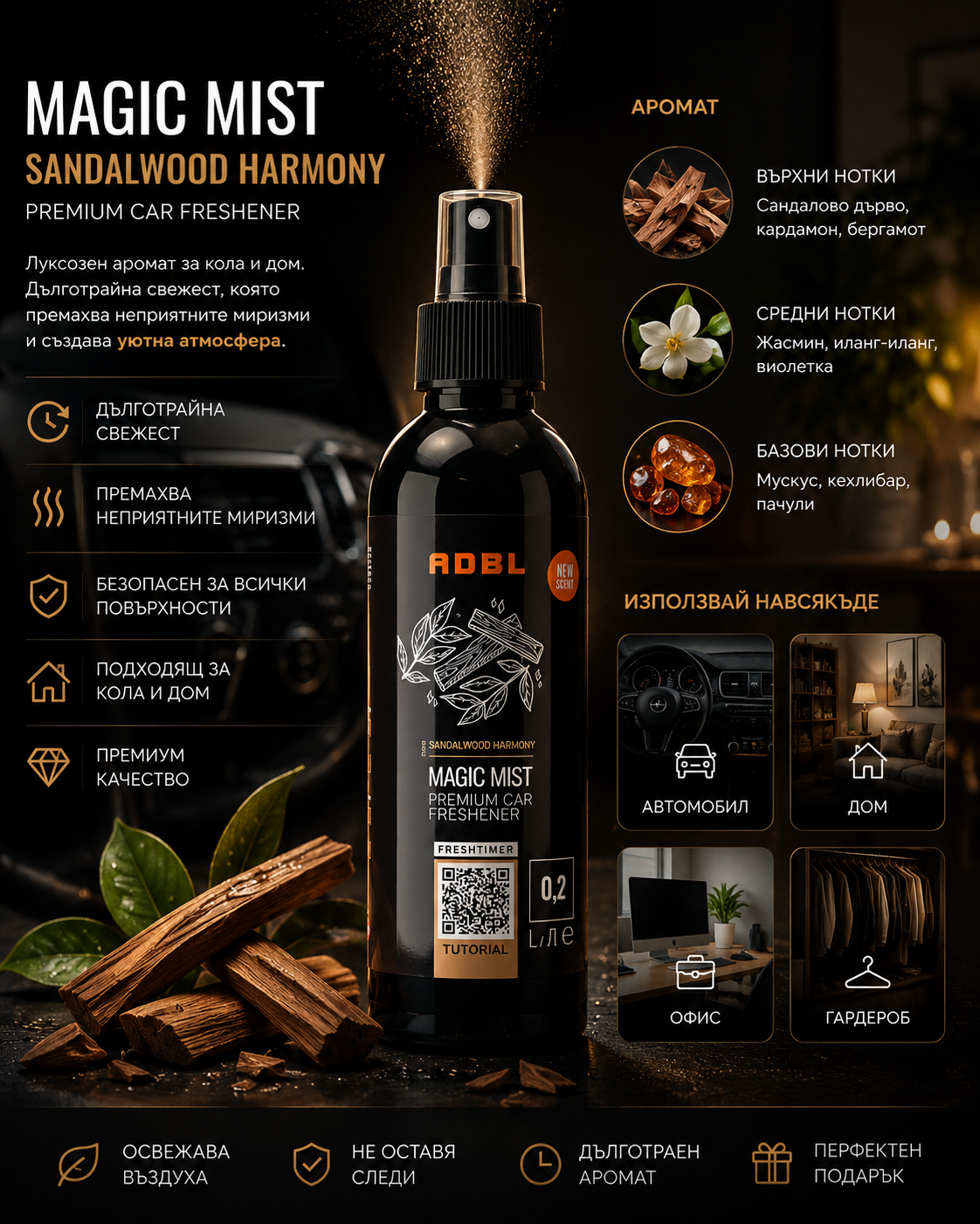 Интериорен парфюм – САНДАЛОВО ДЪРВО - ADBL MAGIC MIST SANDALWOOD HARMONY