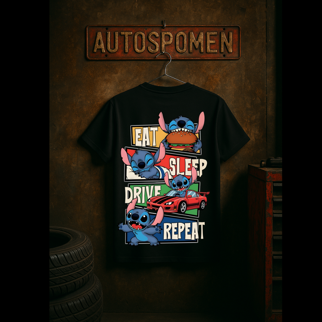 Тениска Eat. Sleep. Drive. Repeat. – Stitch Edition